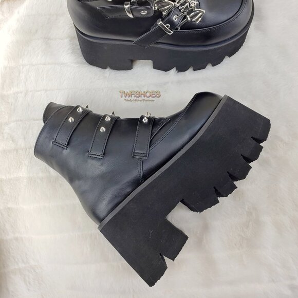Ashes Bat Buckle 3.5" Platform Goth Punk Boots Restocked - Picture 3 of 12